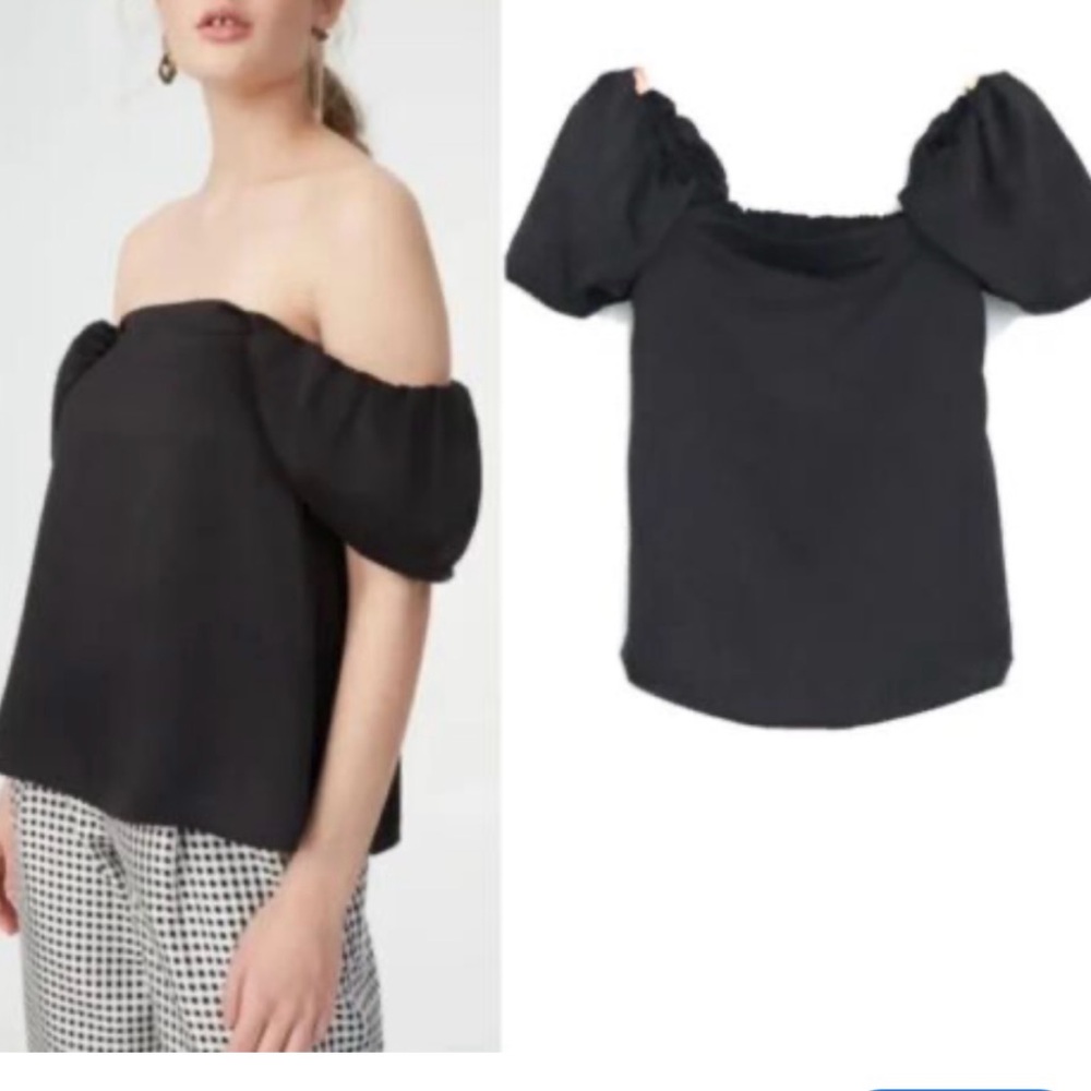 Club Monaco Black Puff Sleeve Off-Shoulder Blouse